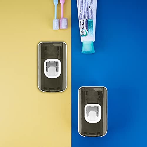 LUEXBOX 2 Slot Toothbrush Holder and Toothpaste Dispenser Wall Mounted, Automatic Toothpaste Squeezer, 2 in 1 Tooth Brush Toothpaste Organizer for Shower (Grey) - Image 5