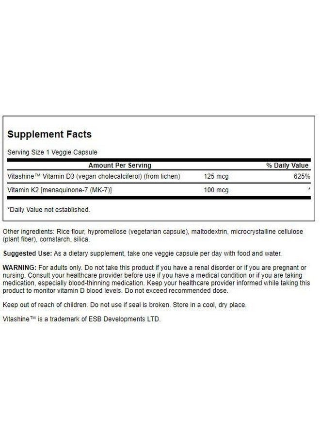 SWANSON Extra Strength D3 & K2 5 000 Iu & 100 Mcg 60 Veg Caps - Image 3