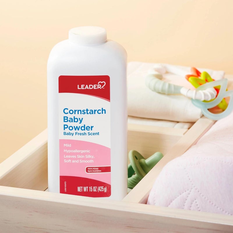 Leader بودرة الأطفال من LEADER المصنوعة من نشا الذرة مستخلصات طبيعية من نشا الذرة الألوة فيرا فيتامين E مضادة للحساسية تترك البشرة ناعمة وطرية برائحة منعشة للأطفال 15 أونصة - Image 4