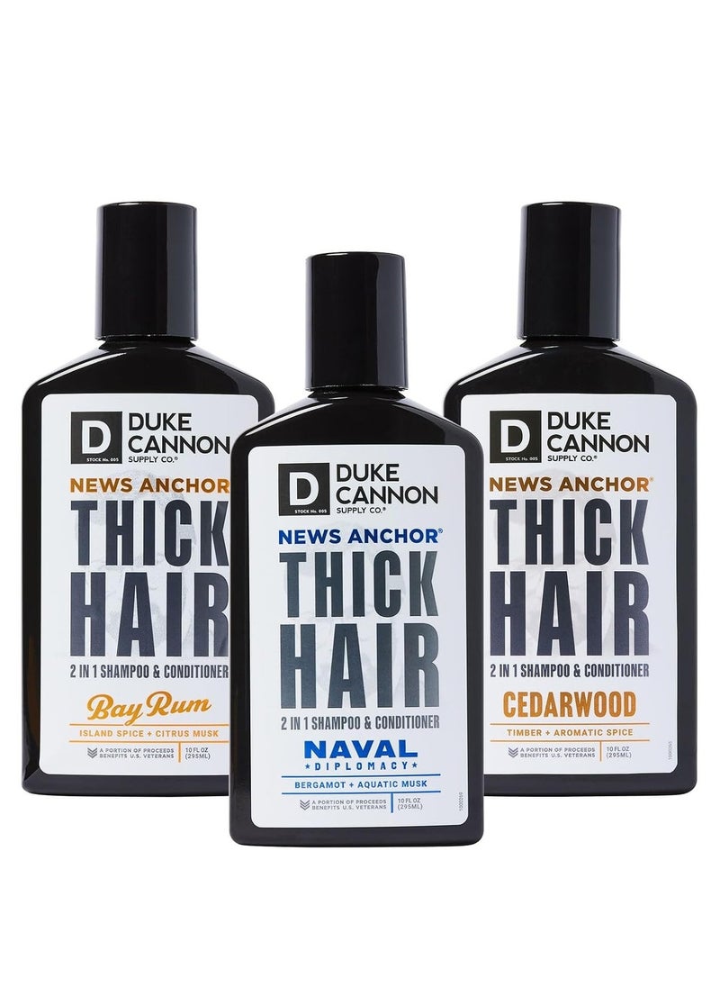 Duke Cannon Supply Co. Duke Cannon News Anchor 2-in-1 Hair Wash, 3-Pack (10 oz Each) - Bay Rum, Naval Diplomacy, Cedarwood Scents | Shampoo & Conditioner Combo for Men | Strengthening & Scalp-Stimulating | Sulfate-Free  - Image 1
