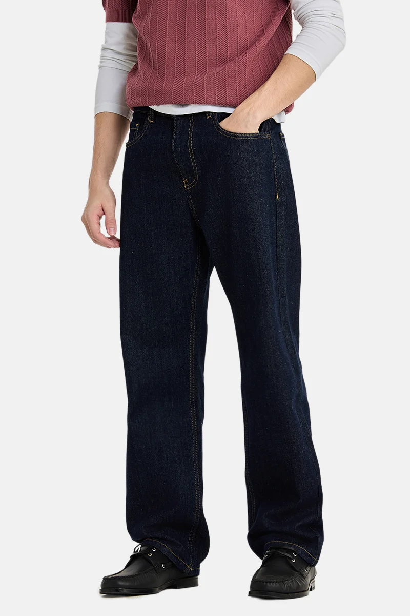 سنيتش Indigo Solid Straight Fit Casual Jeans