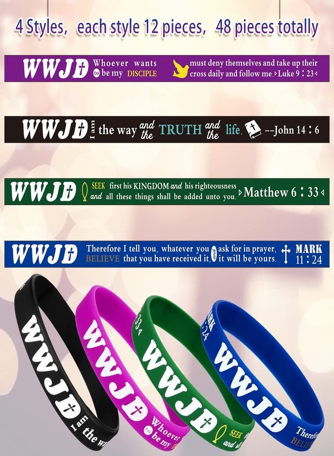 Zhanmai 48 Pcs WWJD Rubber Bracelets Pack What Would Jesus Do Bracelets Bulk Christian Wristbands Bible Verse Rubber Bands Religious Silicone Wristbands Colorful(Bright Colors) - Image 2