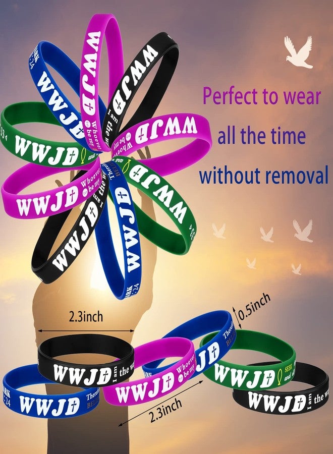 Zhanmai 48 Pcs WWJD Rubber Bracelets Pack What Would Jesus Do Bracelets Bulk Christian Wristbands Bible Verse Rubber Bands Religious Silicone Wristbands Colorful(Bright Colors) - Image 3