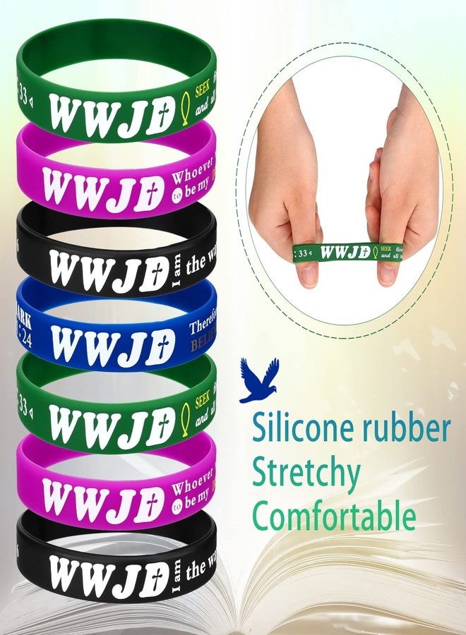 Zhanmai 48 Pcs WWJD Rubber Bracelets Pack What Would Jesus Do Bracelets Bulk Christian Wristbands Bible Verse Rubber Bands Religious Silicone Wristbands Colorful(Bright Colors) - Image 4