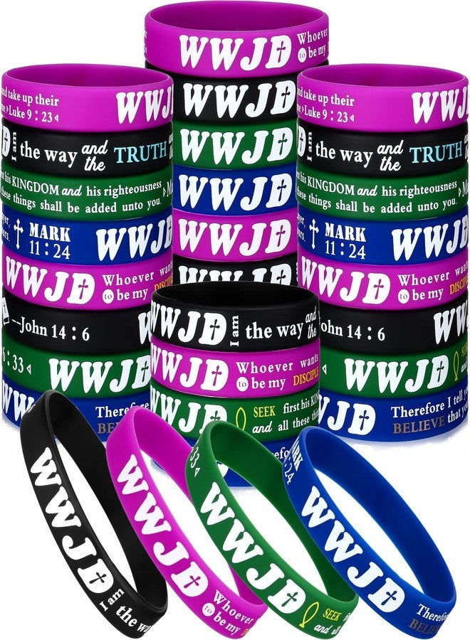 Zhanmai 48 Pcs WWJD Rubber Bracelets Pack What Would Jesus Do Bracelets Bulk Christian Wristbands Bible Verse Rubber Bands Religious Silicone Wristbands Colorful(Bright Colors) - Image 1