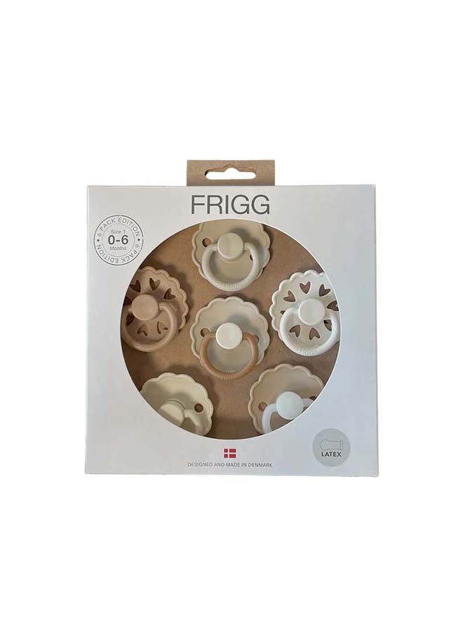 FRIGG Round Latex Baby Pacifier 0-6M 6-Pack Cinnamon Charm - Size 1 - Image 1