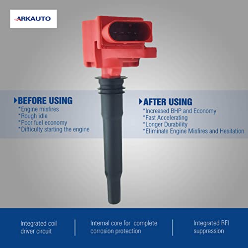 ARKAUTO 8PCS ARKAUTO HIGH ENERGY RED TOP IGNITION COIL A1569064400 A1569060500 UF609 FOR MERCEDES BENZ AMG C63 CL63 CLK63 CLS63 E63 ML63 S63 SL63 SLS 6.2 V8 M156 M159 W211 W212 W164 W221 - Image 3