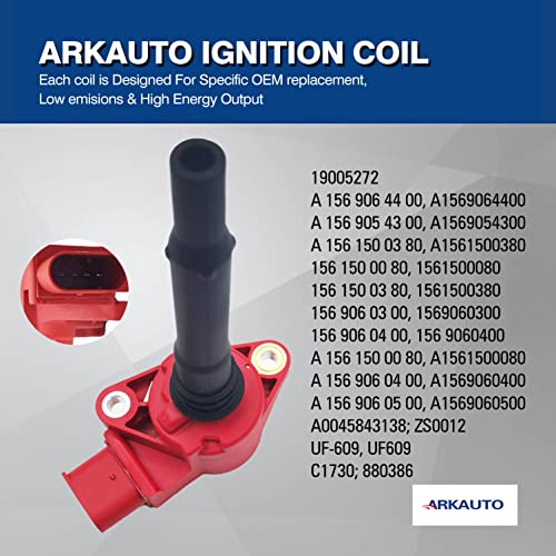 ARKAUTO 8PCS ARKAUTO HIGH ENERGY RED TOP IGNITION COIL A1569064400 A1569060500 UF609 FOR MERCEDES BENZ AMG C63 CL63 CLK63 CLS63 E63 ML63 S63 SL63 SLS 6.2 V8 M156 M159 W211 W212 W164 W221 - Image 4