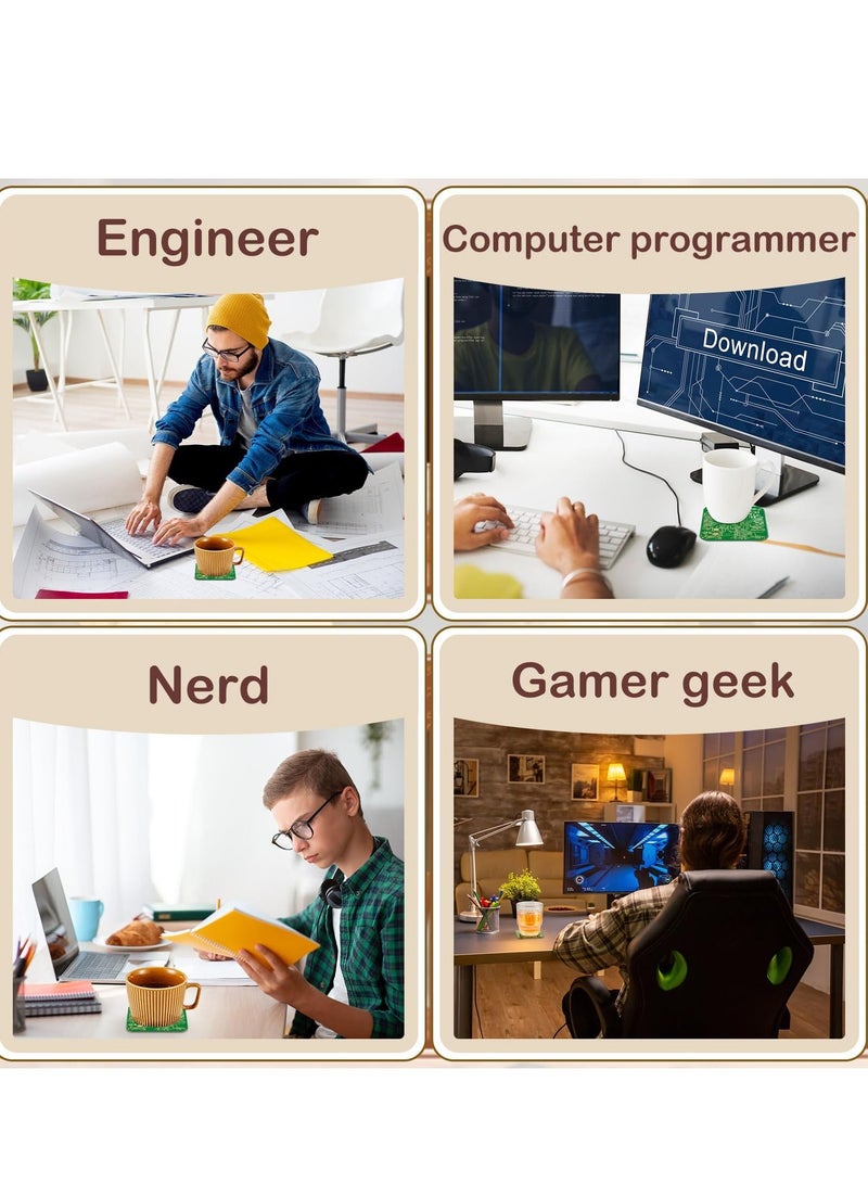 Excefore coaster لوحات الدوائر الكهربائية، 4 قطع من coasters لوحات الدوائر، coasters مضحكة لديكور المكتب، coasters مشروبات مضحكة للرجال مع وسادة مضادة للانزلاق، لهدايا طاولة القهوة لعشاق الهندسة والأبناء الخضراء - Image 5