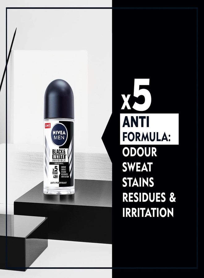 NIVEA Black & White Invisible Original Anti-Perspirant Roll-On, 48H Protection, Prevents White Marks & Yellow Stains, Alcohol-Free, Gentle on Skin, 50ml Roll-On, Includes Travel Pouch and Cloth - Image 5