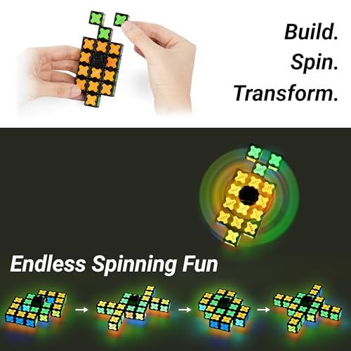 TOSY Magnet Fidget Spinner Glow 16 Blocks 3in1 Toy Transformable Fidget Spinner InfinityPuzzle Cube Easter Basket Stuffers Gift for KidsAdults Glowing STEM Sensory Stress Relief - Image 5