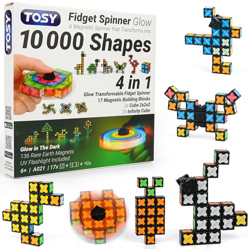 TOSY Magnet Fidget Spinner Glow 16 Blocks 3in1 Toy Transformable Fidget Spinner InfinityPuzzle Cube Easter Basket Stuffers Gift for KidsAdults Glowing STEM Sensory Stress Relief - Image 1