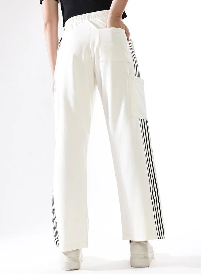 HIGH STAR Cream Pure Cotton High Rise Wide Leg With Pockets Track pants for Women | Best Price UAE