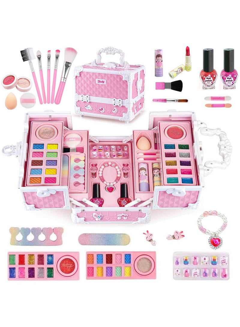 EzzySo Kids Makeup Kit with Mirror for Girl, Real Washable Make up Kit for Little Girl Princess Toddler Makeup for Kid Birthday Gifts Toys for Girls - Image 1