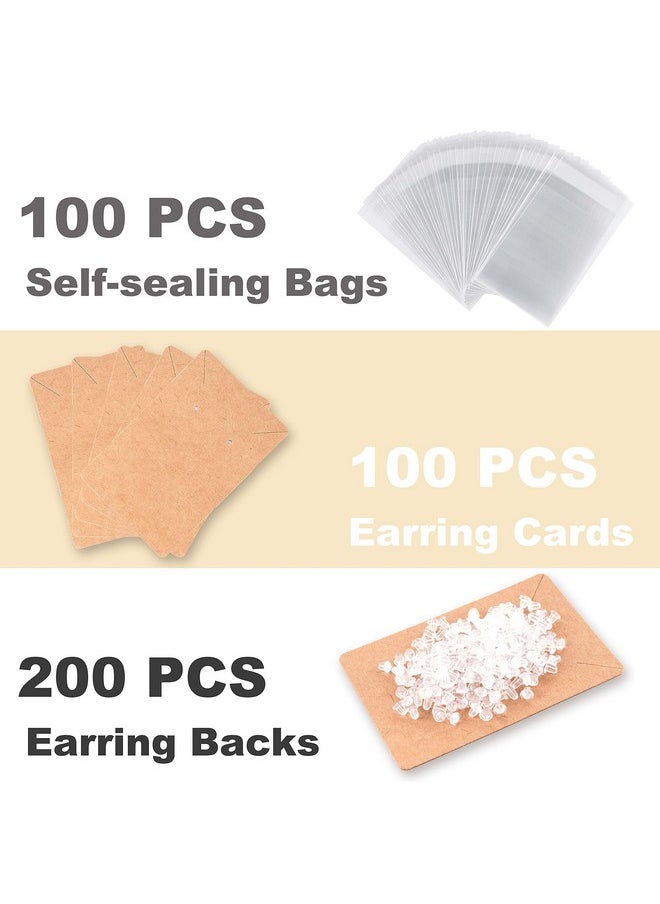 BOOMIBOO - Earring Display Cards With 100 Pcs Earring Holder Cards 200 Pcs Earring Backs And 100 Jewelry Packaging For Earrings Necklace Jewelry Bags 3.5X2.4 Inches (Brown) - Image 1
