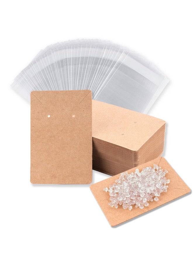 BOOMIBOO - Earring Display Cards With 100 Pcs Earring Holder Cards 200 Pcs Earring Backs And 100 Jewelry Packaging For Earrings Necklace Jewelry Bags 3.5X2.4 Inches (Brown) - Image 1