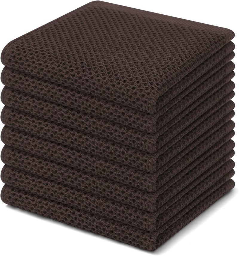 Homaxy 100% Cotton Waffle Weave Kitchen Dish Cloths, Ultra Soft Absorbent Quick Drying Dish Towels, 12 x 12 Inches, 8-Pack, Dark Brown - Image 1
