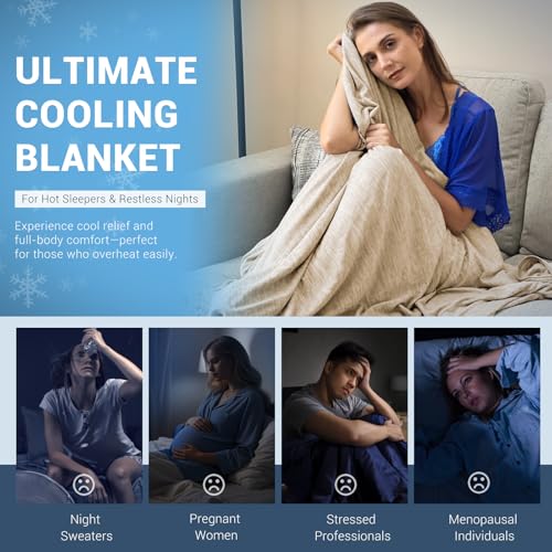 Elegear بطانية إلكير الثورية للتبريد تمتص الحرارة للحفاظ على برودة الجسم أثناء التعرق الليلي، أرك-تشيل 3.0 ألياف باردة Q-Max>0.5 للذين يشعرون بالحر، بطانيات خفيفة الوزن للصيف، بيج - Image 5