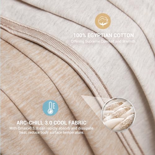 Elegear بطانية إلكير الثورية للتبريد تمتص الحرارة للحفاظ على برودة الجسم أثناء التعرق الليلي، أرك-تشيل 3.0 ألياف باردة Q-Max>0.5 للذين يشعرون بالحر، بطانيات خفيفة الوزن للصيف، بيج - Image 4