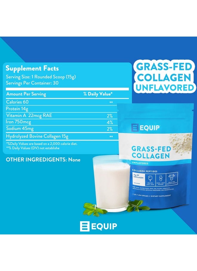 Equip - Foods Grass Fed Collagen Powder 100% Hydrolyzed Bovine Collagen Peptides With Amino Acids Prime Beef Collagen For Healthy Joints Skin & Nails 1 Pound Unflavored - Image 1
