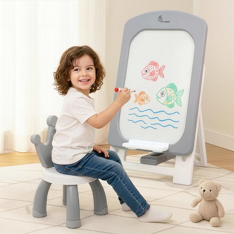 R for Rabbit Little Genius Doodle Duo Whiteboard and Chair Set - Adjustable Height Study Table for Kids - Image 1
