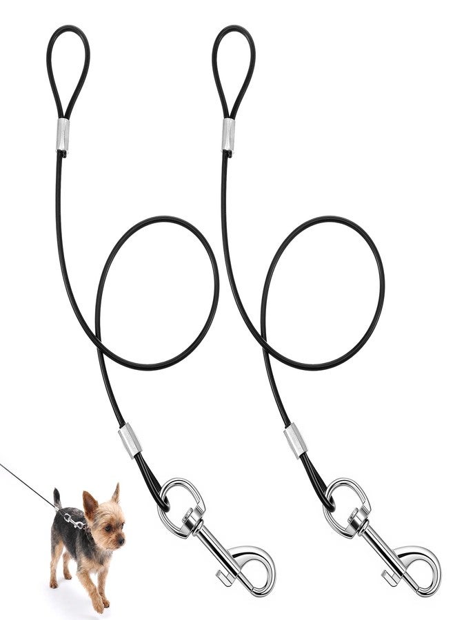 ValueBargain 2 Pack Chew Proof Dog Leash Extension, 20 Inch Metal Cable Tether with Swivel Snap Hook, Heavy Duty Anti-Tangle Bungee Leash for Small, Medium Dogs, Puppy Training (Black) - Image 1