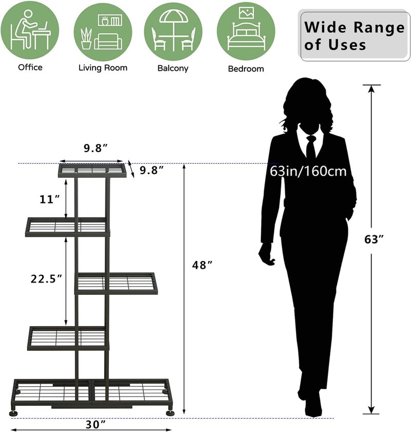 Twhep Plant Stand Indoor, Metal Plant Shelf Flower Pot Holder Display Racks - Wrought Iron Corner Multiple Planter Rack Organizer for Garden Patio Lawn Balcony Office or outdoor (black-5 Tier 11 Potted) - Image 2