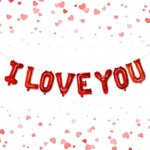 AMFIN® 16 Inch Alphabet Letter I Love You Red Foil Balloon for Part Decoration, Wedding, Engagement, Valentine - (Red) - Image 1