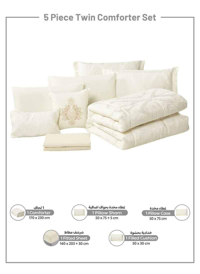 Donetella Luxury 5-Piece Comforter Set – twin size Size, Poly Jacquard Fabric, Soft 350 GSM Fill – Includes Comforter, Fitted Sheet, Pillowcases, Pillow Shams &amp; Decorative Filled Cushions
