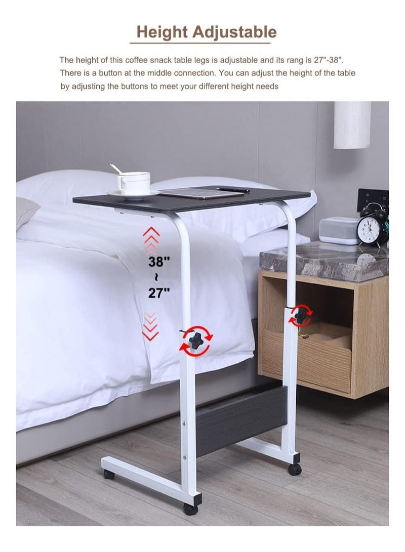 Green Tiger Bedside Laptop Table Height Adjustable Desks Laptop Support Standing Desk,with Wooden Tabletop and Roller Adjustable Bedside Sofa Cart Tray,Computer Dinner Coffee Table Cart(Black 60*40cm) - Image 3