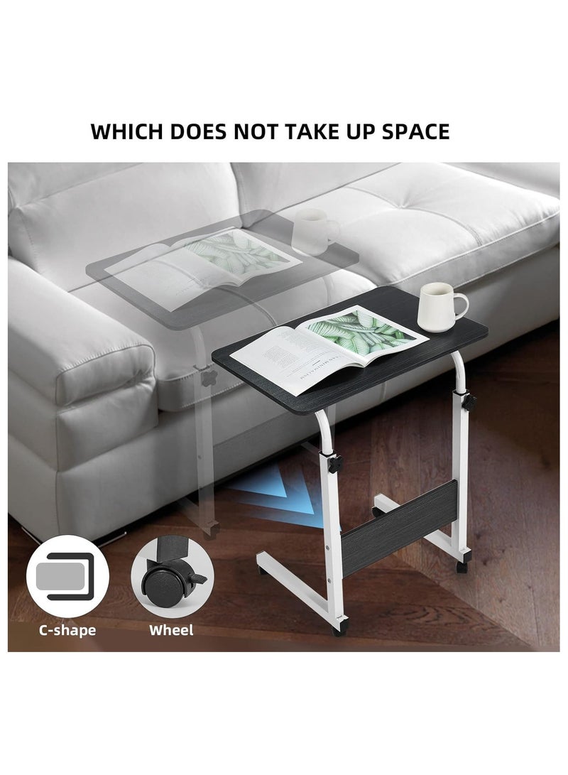 Green Tiger Bedside Laptop Table Height Adjustable Desks Laptop Support Standing Desk,with Wooden Tabletop and Roller Adjustable Bedside Sofa Cart Tray,Computer Dinner Coffee Table Cart(Black 60*40cm) - Image 2
