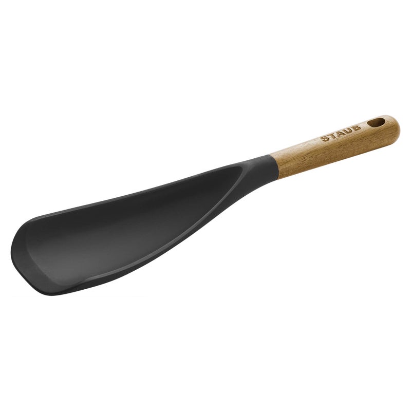STAUB Multifunction Spatula Spoon, Great for Both Cooking and Serving Durable BPA-Free Matte Black Silicone, Acacia Wood Handles, Safe for Nonstick Cooking Surfaces - Image 1