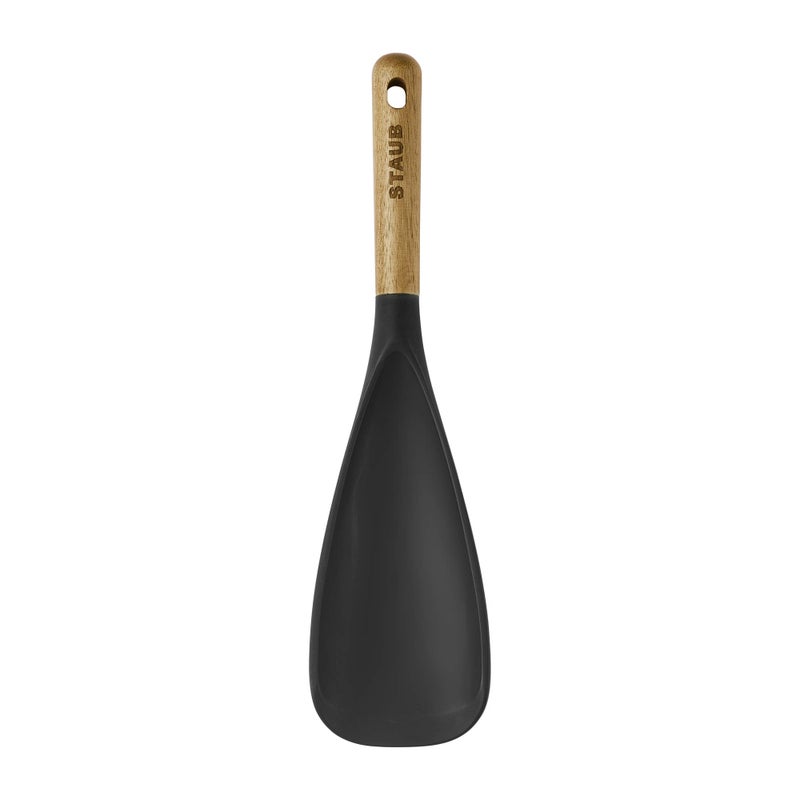 STAUB Multifunction Spatula Spoon, Great for Both Cooking and Serving Durable BPA-Free Matte Black Silicone, Acacia Wood Handles, Safe for Nonstick Cooking Surfaces - Image 4