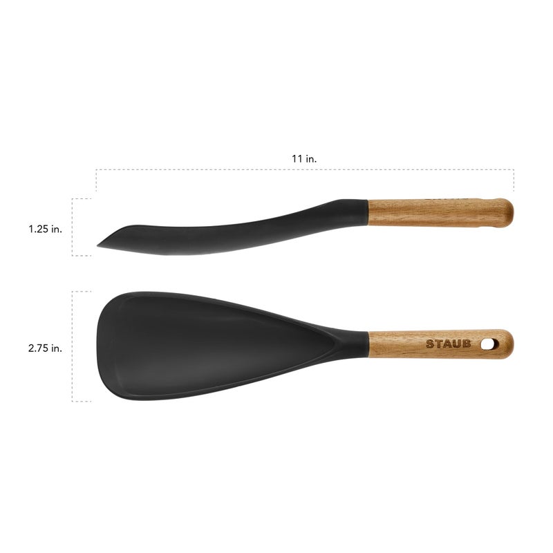 STAUB Multifunction Spatula Spoon, Great for Both Cooking and Serving Durable BPA-Free Matte Black Silicone, Acacia Wood Handles, Safe for Nonstick Cooking Surfaces - Image 3