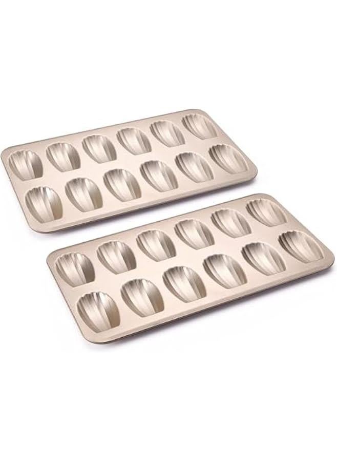 HOOKOR 2 Pack Nonstick Madeleine Pan, 12-cup Heavy Duty Shell Shape Baking Cake Mold Pan. (Champagne Gold) - Image 1