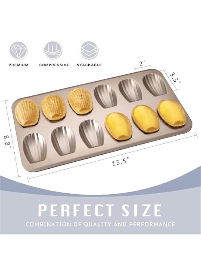 HOOKOR 2 Pack Nonstick Madeleine Pan, 12-cup Heavy Duty Shell Shape Baking Cake Mold Pan. (Champagne Gold) - Image 2