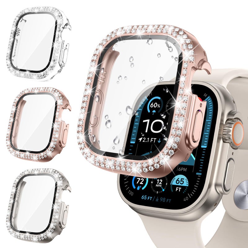 Tensea [3pcs for Apple Watch Ultra 3/Ultra 2/Ultra Screen Protector Case 49mm Accessories, iWatch Hard Diamond Bumper Case Built-in Tempered Glass Film, Protective Bling Face Cover for Women, 49 mm - Image 1