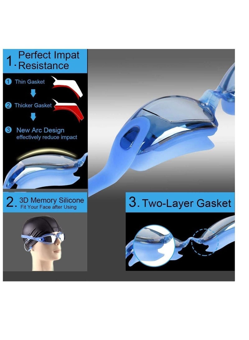 Y&D Swimming Goggles with Protective Case Nose Clip Ear Plugs Included Performance Adult Unisex Swim Goggle, Anti Fog Mirror Tinted Lenses, easy adjust Head Strap - Image 2