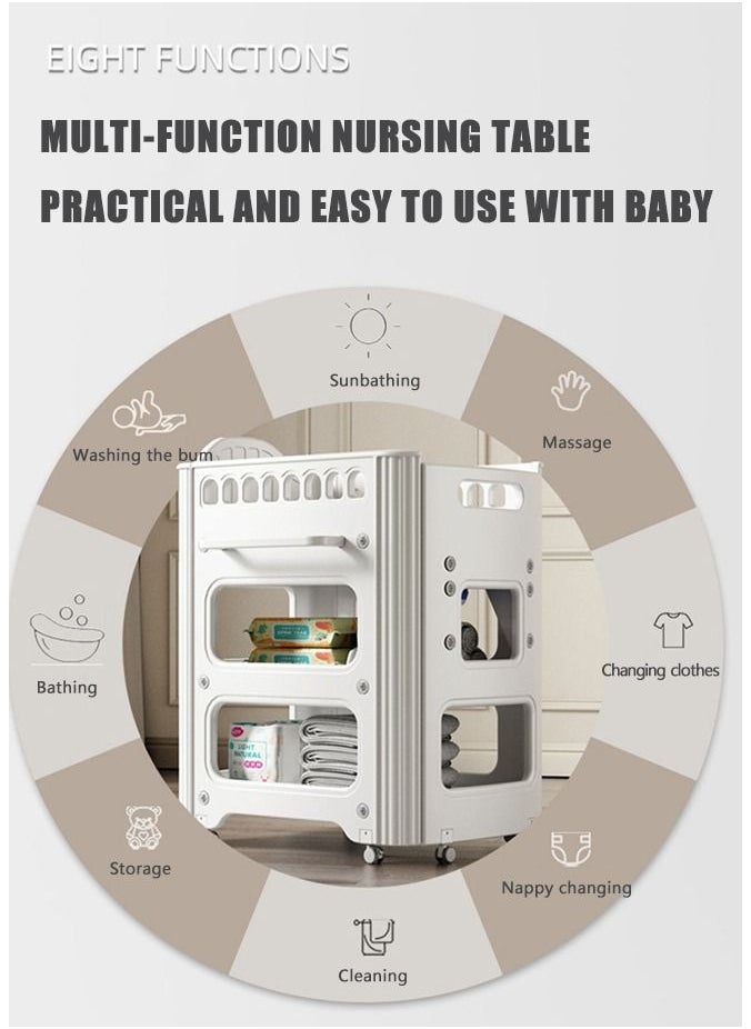 Arabest - Portable Baby Changing Table,Foldable Changing Table Dresser Changing Station for Infant,Nursing Bath 2 in 1,Mobile Nursery Organizer for Newborn Essentials - Image 1