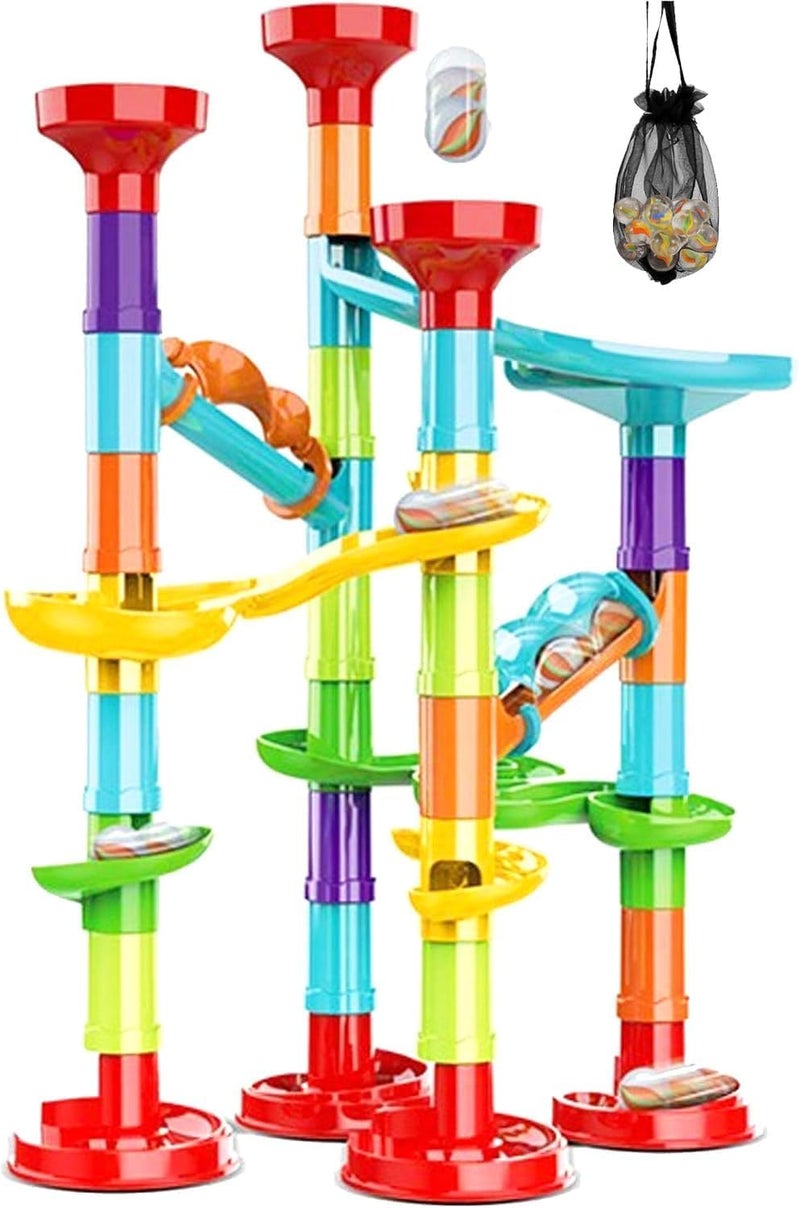 PLMMOUT 50Pcs Marble RunMarble Track Educational Learning ToyMarble Maze Construction Building Blocks with 30 Glass MarblesSmall Marble Runs Game for Girls Boys Birthday Gifts - Image 3