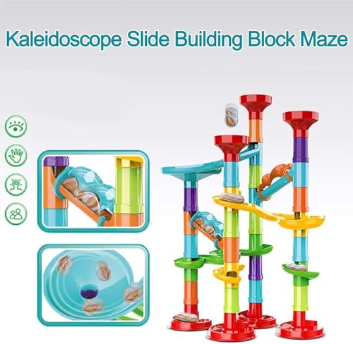 PLMMOUT 50Pcs Marble RunMarble Track Educational Learning ToyMarble Maze Construction Building Blocks with 30 Glass MarblesSmall Marble Runs Game for Girls Boys Birthday Gifts - Image 5