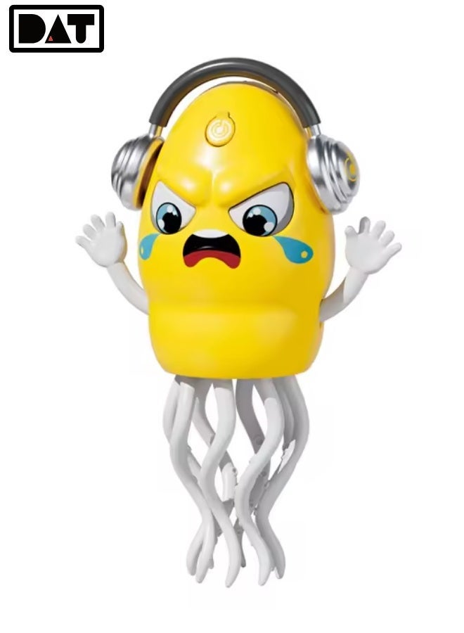 DAT Electric Dancing Squid Toy, Gravity Sensing + Obstacle Avoidance Sensor, Mist Spray Smoke Effect, LED Lights & Music, USB Rechargeable, YELLOW, Indoor Floor Play for Kids 3+ - Image 1