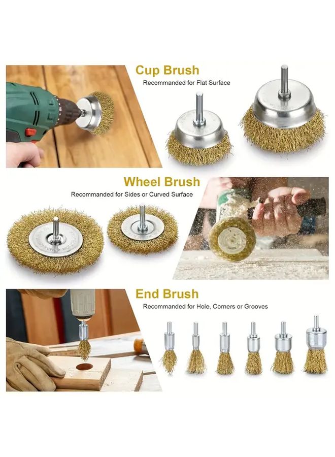 24 Piece Drill Bit Wire Wheel Brush Set Brass Cup End For Rust Removal - Image 4