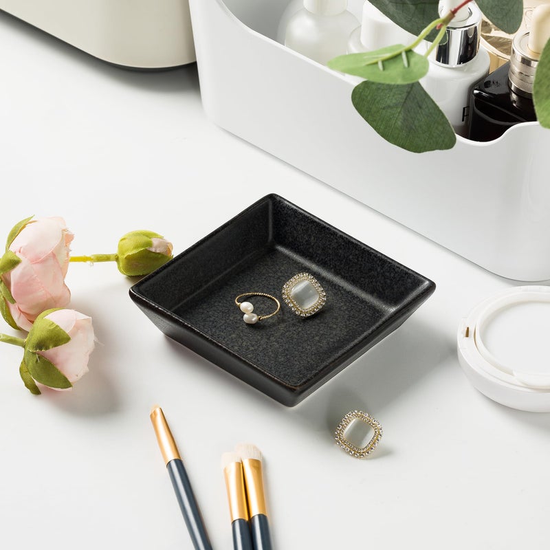 Mecaikru Ceramic Trinket Dish, Ring Tray, Decorative Jewelry Dish for Earrings Necklaces Watch Keys for Women (black square) - Image 3