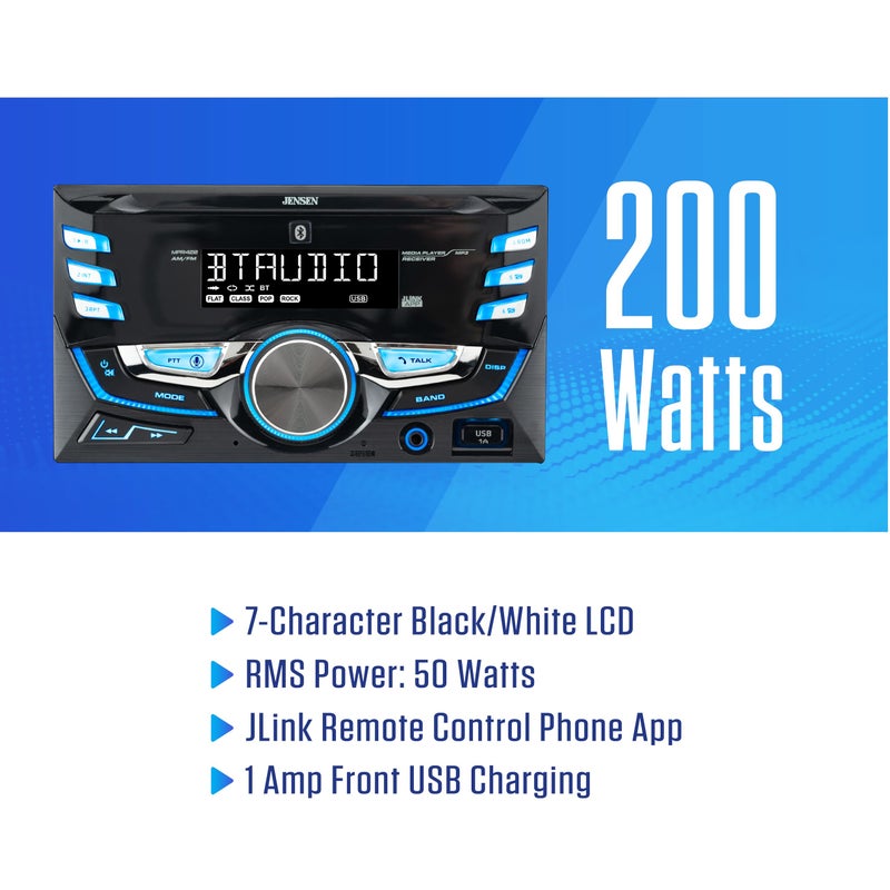 JENSEN MPR420 7 Character LCD Double DIN Car Stereo Receiver | Push to Talk Assistant | Bluetooth Hands Free Calling & Music Streaming | AM/FM Radio | USB Playback & Charging | Not a CD Player - Image 2