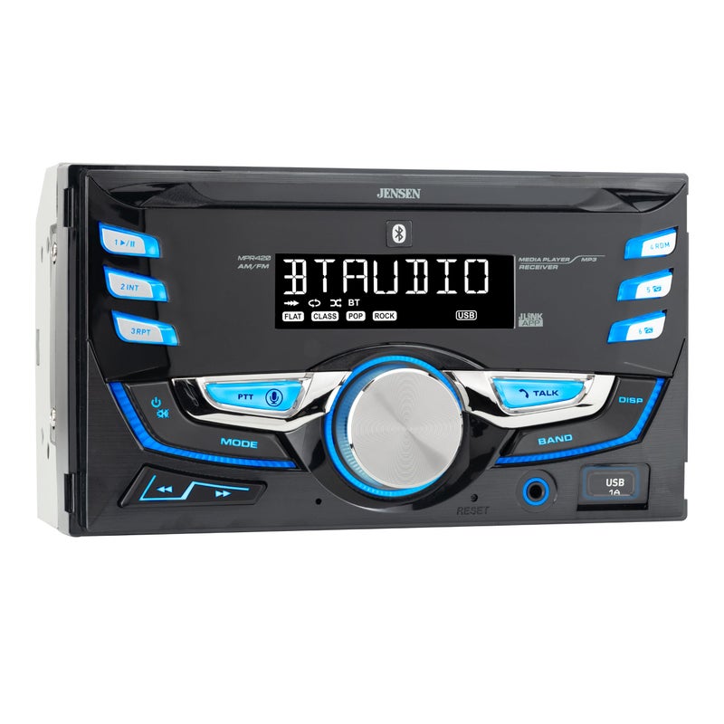 JENSEN MPR420 7 Character LCD Double DIN Car Stereo Receiver | Push to Talk Assistant | Bluetooth Hands Free Calling & Music Streaming | AM/FM Radio | USB Playback & Charging | Not a CD Player - Image 1