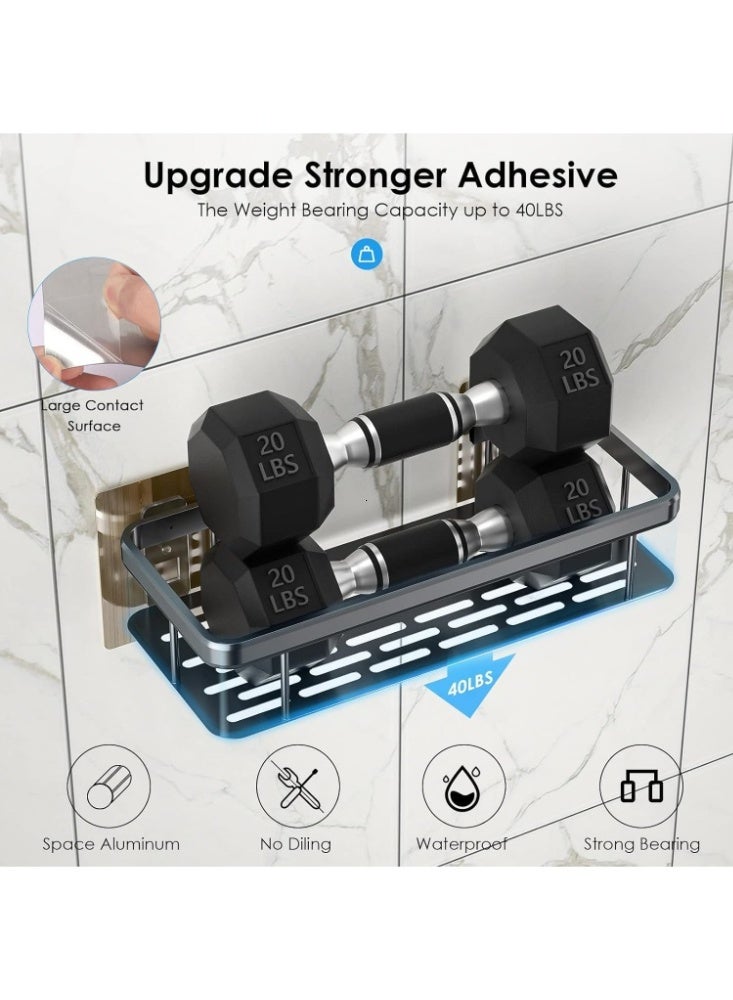 【أسود】2 حزمة دش الكادي رف، سلة الحمام المقاومة للصدأ للدش، غير الحفر اللاصق دش الكادي، الجدار المثبتة على الرف الزاوية، الشامبو حامل تخزين رف المنظم للحمام / المرحاض / المطبخ - Image 2