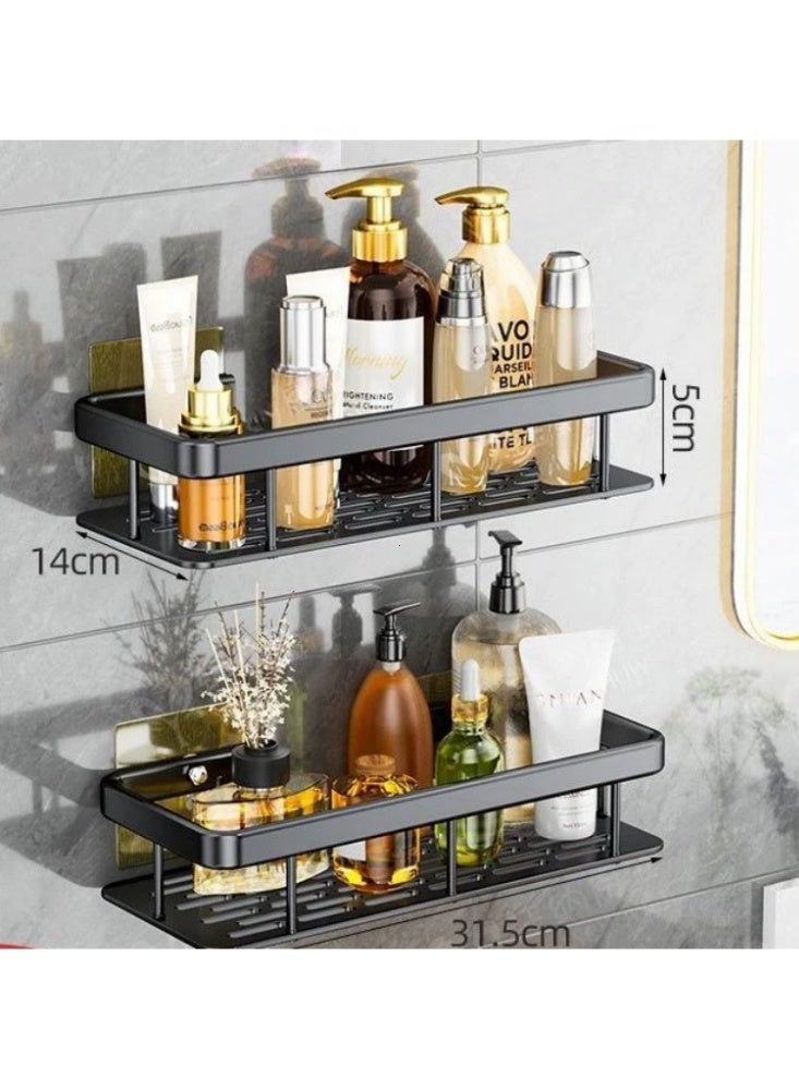 【أسود】2 حزمة دش الكادي رف، سلة الحمام المقاومة للصدأ للدش، غير الحفر اللاصق دش الكادي، الجدار المثبتة على الرف الزاوية، الشامبو حامل تخزين رف المنظم للحمام / المرحاض / المطبخ - Image 3