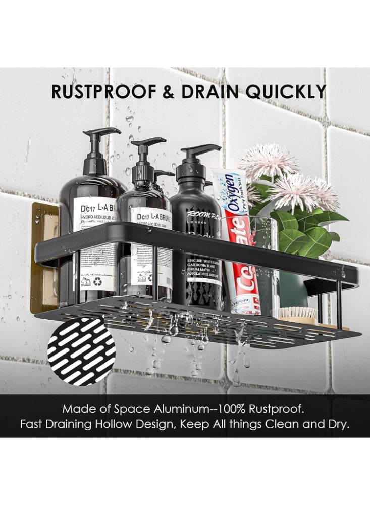 【أسود】2 حزمة دش الكادي رف، سلة الحمام المقاومة للصدأ للدش، غير الحفر اللاصق دش الكادي، الجدار المثبتة على الرف الزاوية، الشامبو حامل تخزين رف المنظم للحمام / المرحاض / المطبخ - Image 4