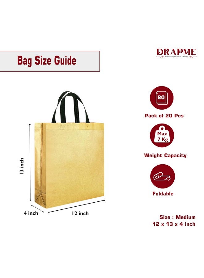 DRAPME Medium Size Pack of 20 Pcs Glossy Metallic Laminated Non-Woven Reusable Eco-Friendly Party Return Gift Bags (Golden) (Medium 12x13x4 Inch) - Image 2
